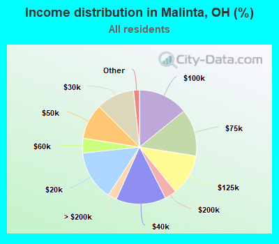 Income distribution in Malinta, OH (%)