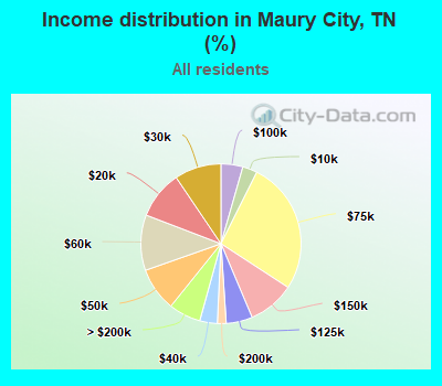 Income distribution in Maury City, TN (%)