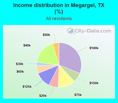 Income distribution in Megargel, TX (%)