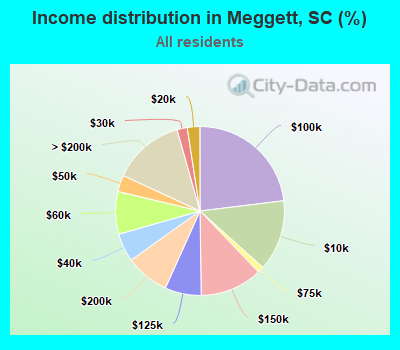 Income distribution in Meggett, SC (%)