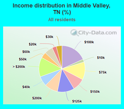 Income distribution in Middle Valley, TN (%)