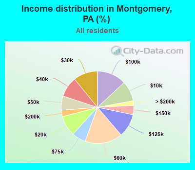 Income distribution in Montgomery, PA (%)