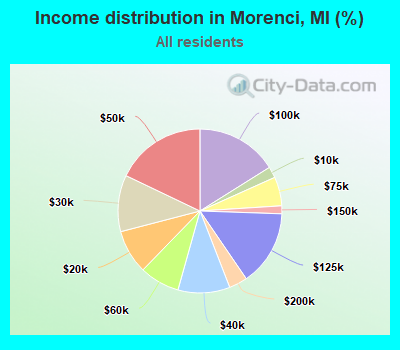 Income distribution in Morenci, MI (%)