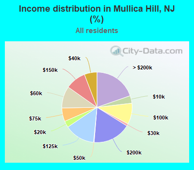 Income distribution in Mullica Hill, NJ (%)