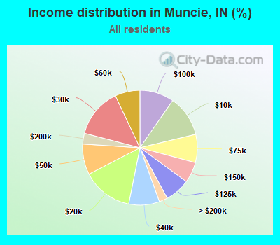 Income distribution in Muncie, IN (%)