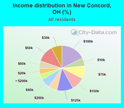 Income distribution in New Concord, OH (%)