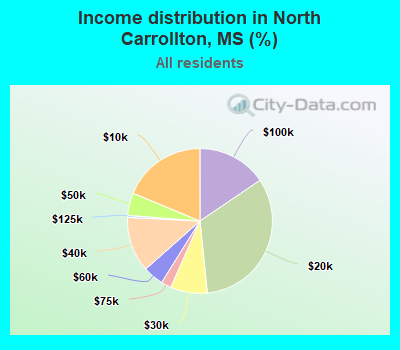 Income distribution in North Carrollton, MS (%)