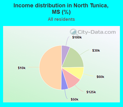 Income distribution in North Tunica, MS (%)