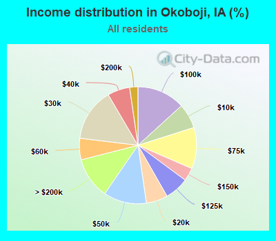 Income distribution in Okoboji, IA (%)