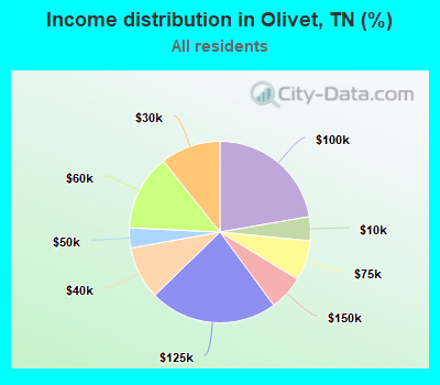 Income distribution in Olivet, TN (%)