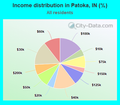 Income distribution in Patoka, IN (%)