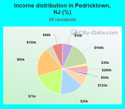 Income distribution in Pedricktown, NJ (%)