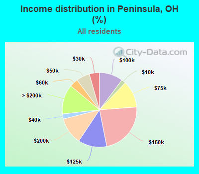 Income distribution in Peninsula, OH (%)