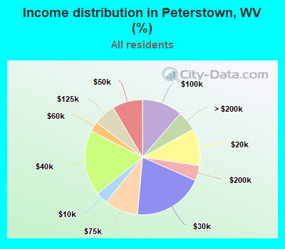 Income distribution in Peterstown, WV (%)