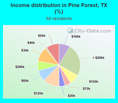 Income distribution in Pine Forest, TX (%)