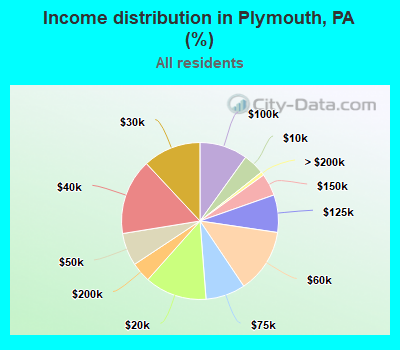 Income distribution in Plymouth, PA (%)