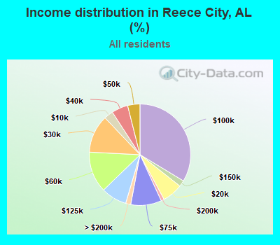 Income distribution in Reece City, AL (%)