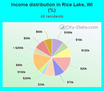 Income distribution in Rice Lake, WI (%)