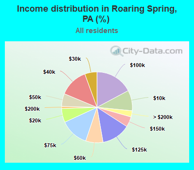 Income distribution in Roaring Spring, PA (%)