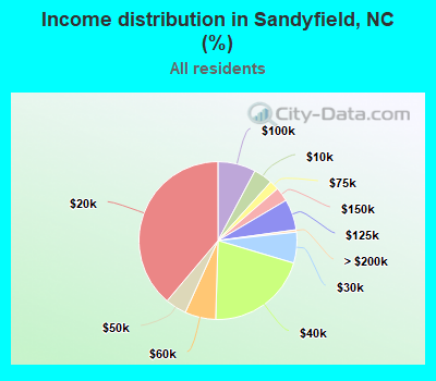 Income distribution in Sandyfield, NC (%)