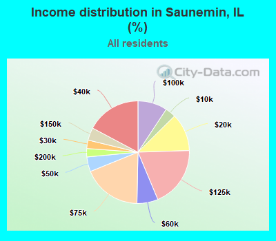 Income distribution in Saunemin, IL (%)