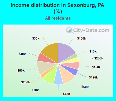 Income distribution in Saxonburg, PA (%)
