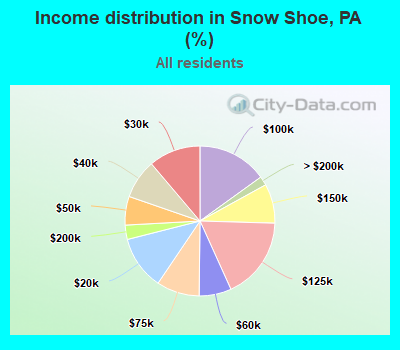 Income distribution in Snow Shoe, PA (%)