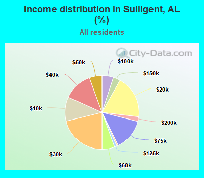 Income distribution in Sulligent, AL (%)