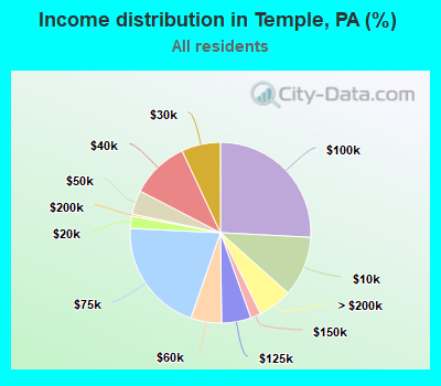 Income distribution in Temple, PA (%)