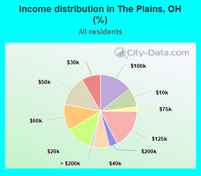 Income distribution in The Plains, OH (%)