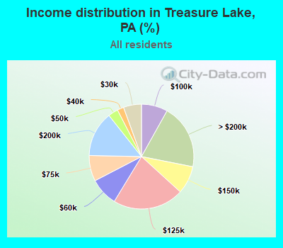 Income distribution in Treasure Lake, PA (%)