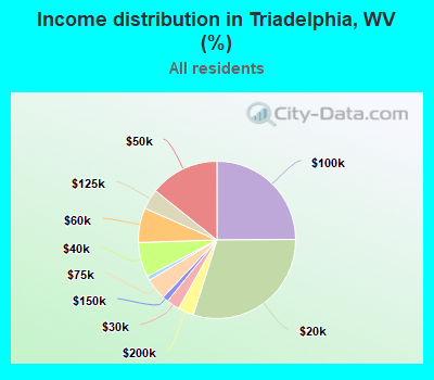 Income distribution in Triadelphia, WV (%)