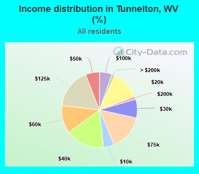 Income distribution in Tunnelton, WV (%)