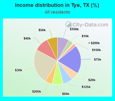 Income distribution in Tye, TX (%)