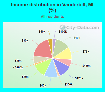 Income distribution in Vanderbilt, MI (%)