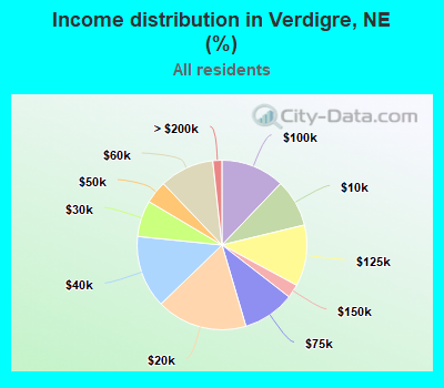 Income distribution in Verdigre, NE (%)