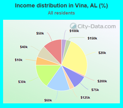 Income distribution in Vina, AL (%)