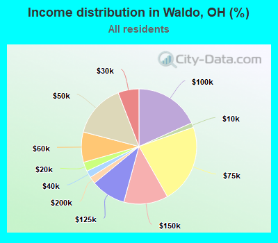 Income distribution in Waldo, OH (%)