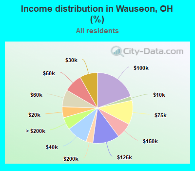 Income distribution in Wauseon, OH (%)
