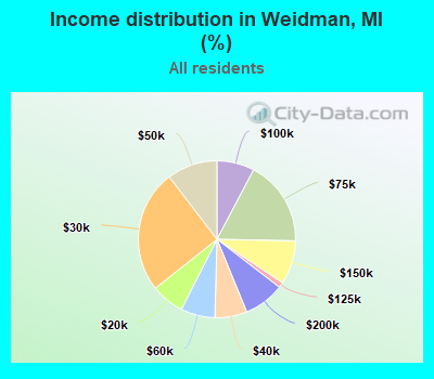 Income distribution in Weidman, MI (%)