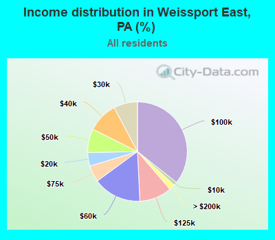 Income distribution in Weissport East, PA (%)