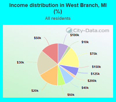 Income distribution in West Branch, MI (%)