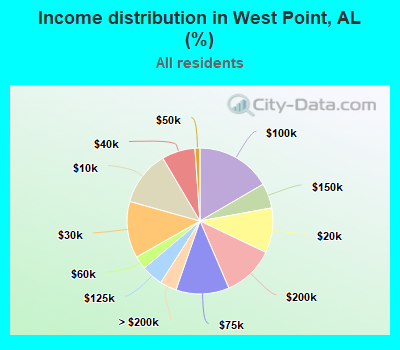 Income distribution in West Point, AL (%)