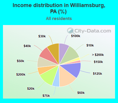 Income distribution in Williamsburg, PA (%)