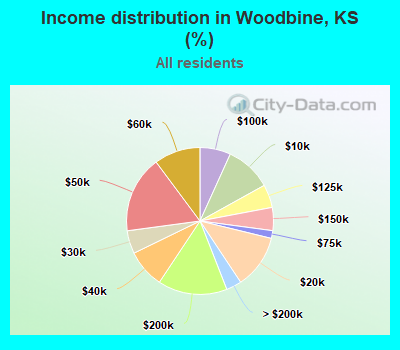 Income distribution in Woodbine, KS (%)