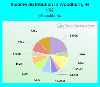 Income distribution in Woodburn, IN (%)