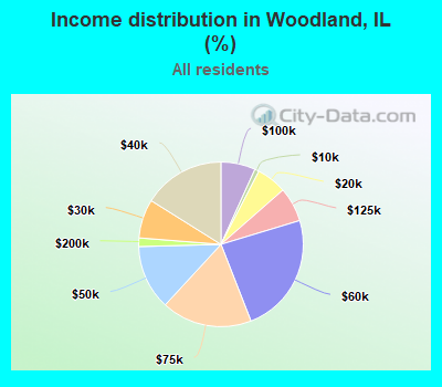 Income distribution in Woodland, IL (%)