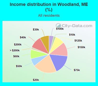 Income distribution in Woodland, ME (%)