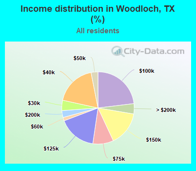 Income distribution in Woodloch, TX (%)