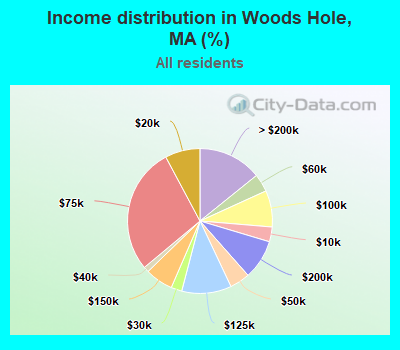 Income distribution in Woods Hole, MA (%)